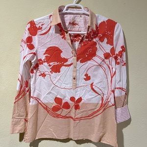 Robert Graham Women Multi-Orange Floral Embroidery  Long Sleeve Tunic Top M e1